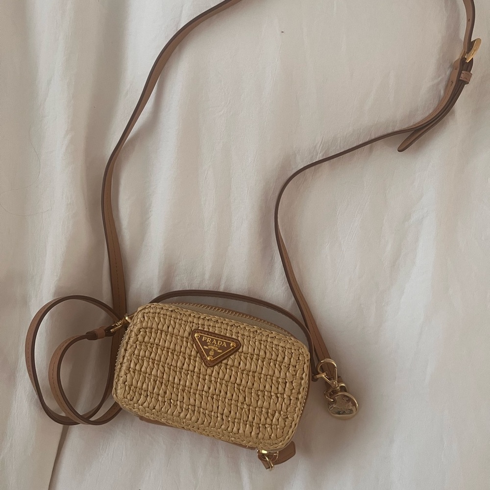 Prada Beige Woven Crossbody Bag